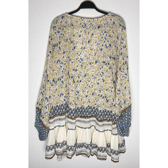 Free People Women's Gardenia Tunic Cream Blue Yellow Embellished Large - Picture 7 of 16